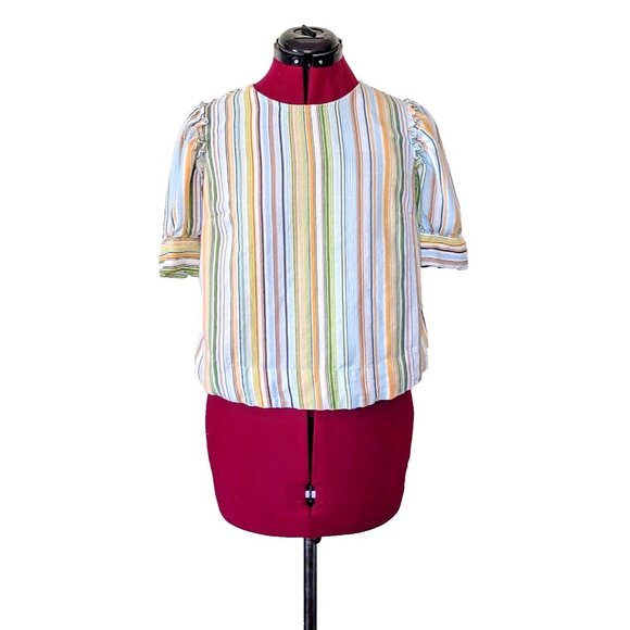 LC Lauren Conrad Puff Sleeve Hi Low Popover Womens Size Small Striped - Picture 1 of 7